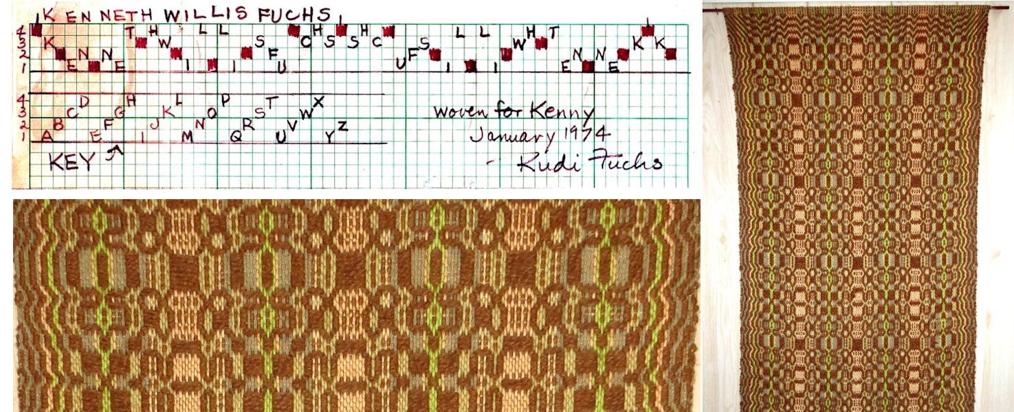 Rudi Fuchs' weaving scheme and wall hanging made for nephew Ken Fuchs, January 1974